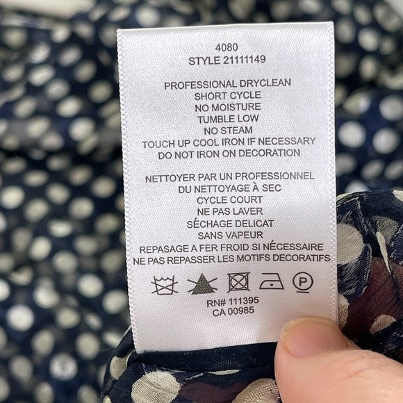 Tory Burch Womens Sheer Silk Polka Dot Blouse Top Size 10 Tie V Neck Resort Blue - Picture 11 of 11